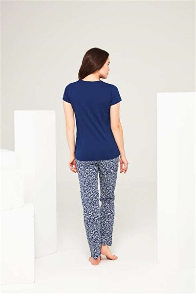 Mod Collection 3691 Kadın Lacivert 3 Düğmeli Pijama Takım