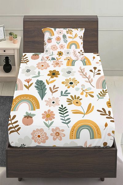 Else Halı Floral Boho Rainbow Patterned Girl's Single Pillowed Bed Sheet Set 100X200 cm
