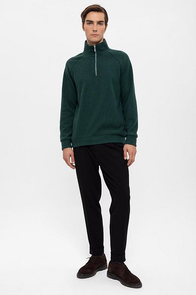 Antioch Green Half Zippered Stand Collar Men's Sweater