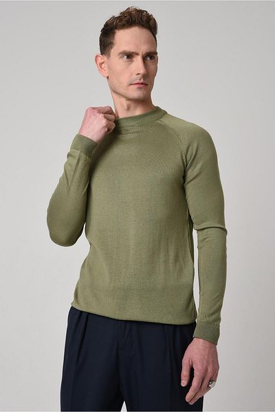 Antioch Light Khaki Crew Neck Slim Fit Knitwear Sweater