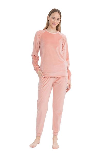 U.S. Polo Assn. BAZA. Polo Assn. 17092 - Set de pijamale pentru damă, culoare somon, cu mânecă lungă, cu gât rotund