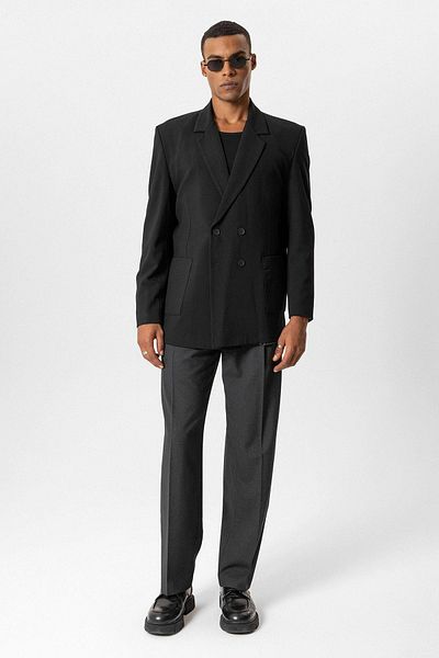 Antioch Black Bag Pocket Double Breasted Men's Blazer Jacket