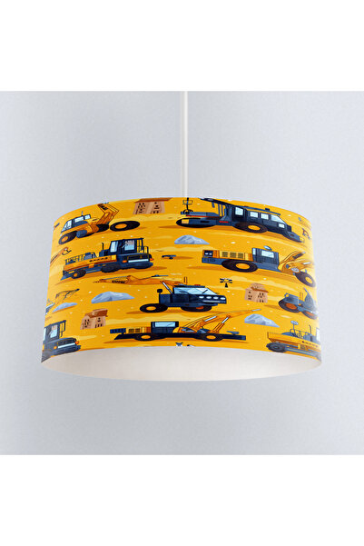 Else Halı Sarı İş Makineleri İnşaat Desenli Erkek Çocuk Odası Sarkıt Avize Mo...