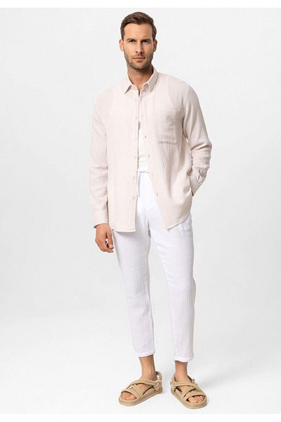 Antioch Ecru Muslin Fabric Long Sleeve Men's Shirt