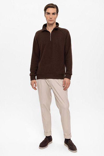 Antioch Brown Half Zippered Stand Collar Men's Sweater