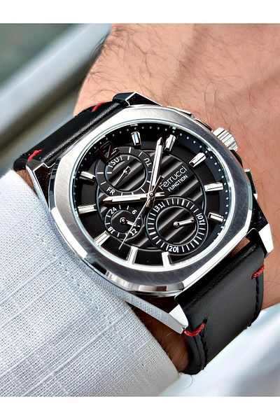 Ferrucci Black Color Leather Band Men's Wrist Watch 03382