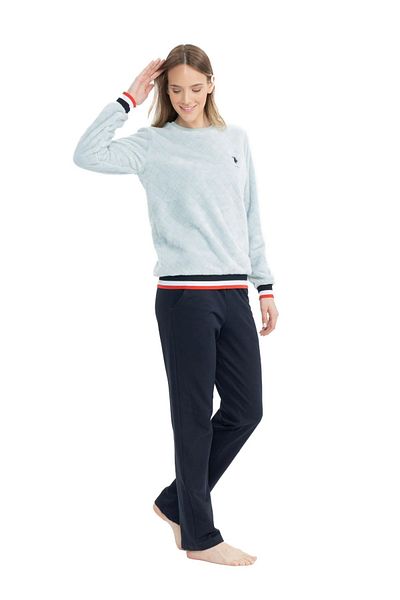 U.S. Polo Assn. U.S. Polo Assn. 17079 Costum de pijama albastru cu mânecă lungă și gât rotund pentru femei