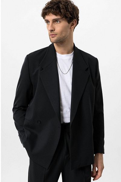 Antioch Black Double Breasted Closure Fleto Pocket Men's Blazer Jacket