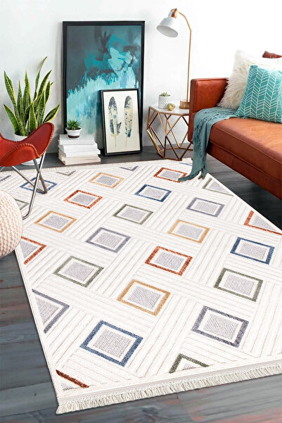 Zarif ZRF-3016-MULTİİ Yumuşak Dokulu Halı Kilim Salon Mutfak Koridor Kesme Yo...