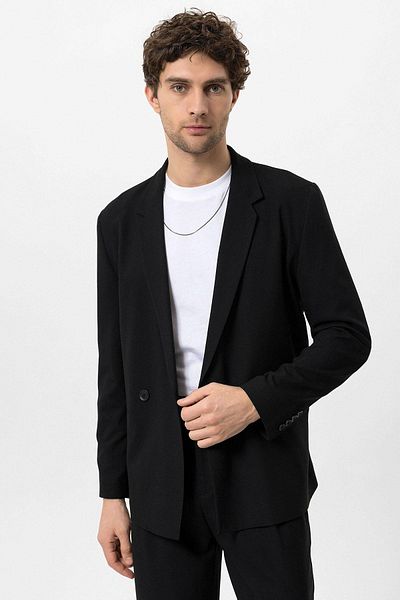 Antioch Black Single Button Double Breasted Closure Men's Blazer Jacket