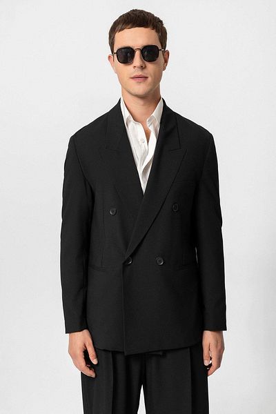 Antioch Men's Double Breasted Blazer - Black Single Button Jacket