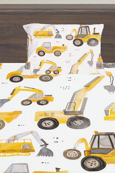 Else Halı Yellow Business Machinery Patterned Boy's Single Pillowed Sheet Set 100X200 cm