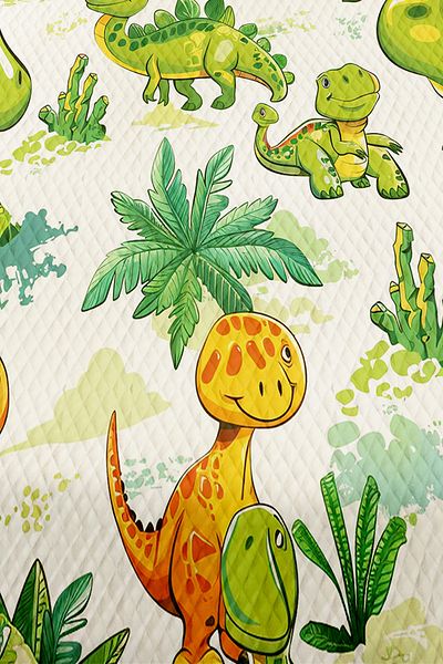Else Halı Set cuvertură de pat matlasată pentru băiat cu model de dinozauri verde portocaliu