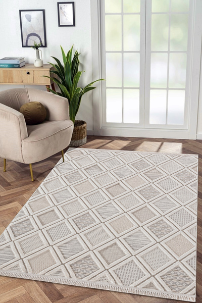 Zarif ZRF-1086-GRİ Yumuşak Dokulu Halı Kilim Salon Mutfak Koridor Kesme Yollu...