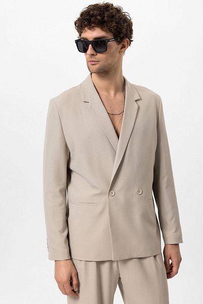 Antioch Stone Single Button Double Breasted Closure Men's Blazer Jacket