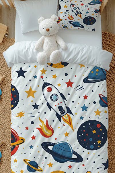 Else Halı Galaksi Yıldızlar Uzay Desenli Erkek Çocuk Tek Kişilik Nevresim Takımı Yastık Kılıflı