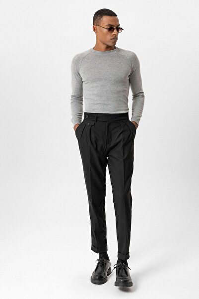 Antioch Gray Melange Crew Neck Slim Fit Knitwear Sweater