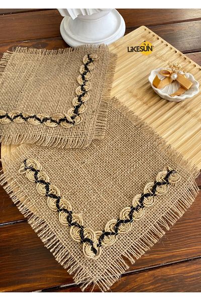 LiKESUN 6-Piece Jute Fabric Coffee Side Cocktail Serving Napkin & Coasters