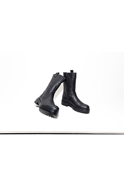 DHN Kadın Hakiki Deri Midi Boy Siyah Bot