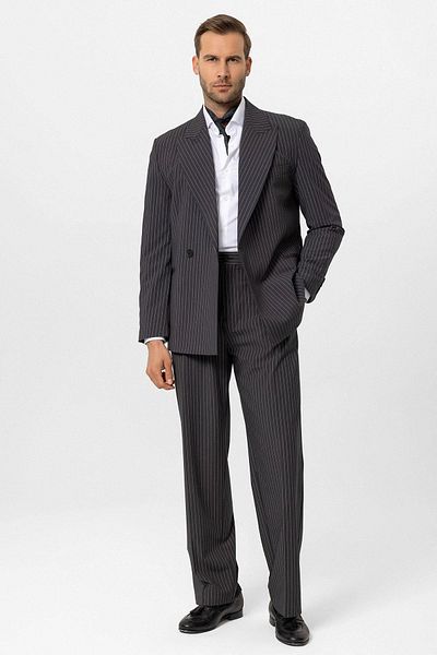 Antioch Men's Blazer Jacket - Smoked, Striped, Double Breasted Closure