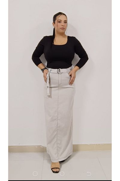 AKŞEN GİYİM Plus Size - Μακριά φούστα με ζώνη 95 cm, Full Lycra Slim τζιν