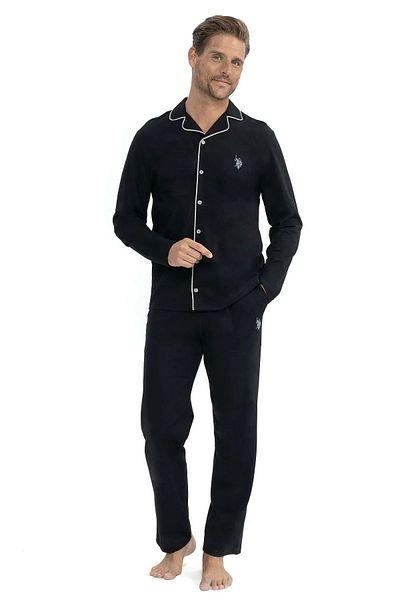 U.S. Polo Assn. ΒΑΣΗ. Polo Assn. 12039 - Ανδρικό μαύρο μακρυμάνικο πουκάμισο και σετ πιτζάμες