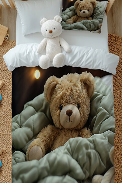 Else Halı Oyuncak Ayı Teddy Desenli Kız Çocuk Tek Kişilik Nevresim Takımı Yas...