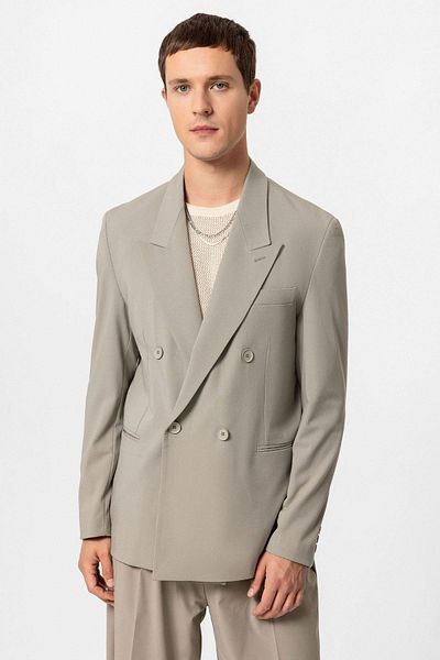 Antioch Men's Blazer Jacket - Light Khaki, Single Button, Double Breasted Cut
