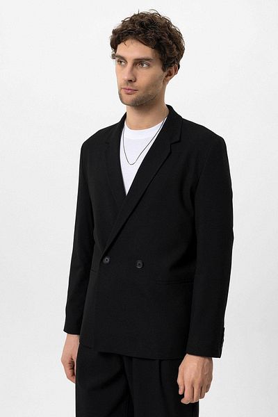 Antioch Black Single Button Double Breasted Closure Men's Blazer Jacket
