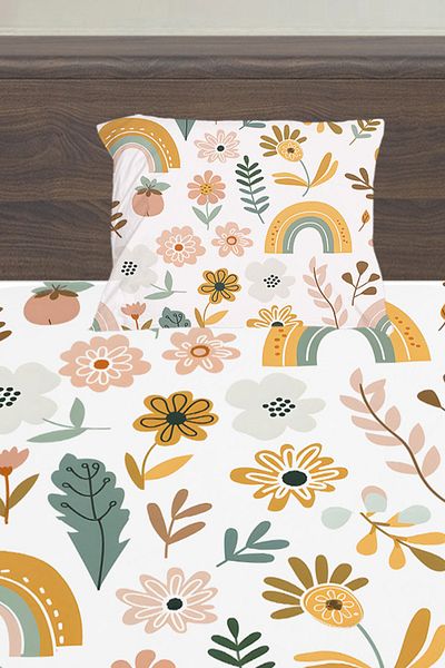 Else Halı Floral Boho Rainbow Patterned Girl's Single Pillowed Bed Sheet Set 100X200 cm