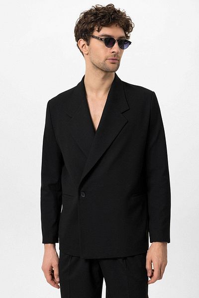 Antioch Black Double Breasted Closure Fleto Pocket Men's Blazer Jacket