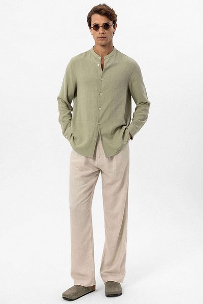 Antioch Hakim Collar Khaki Men's Woven Shirt