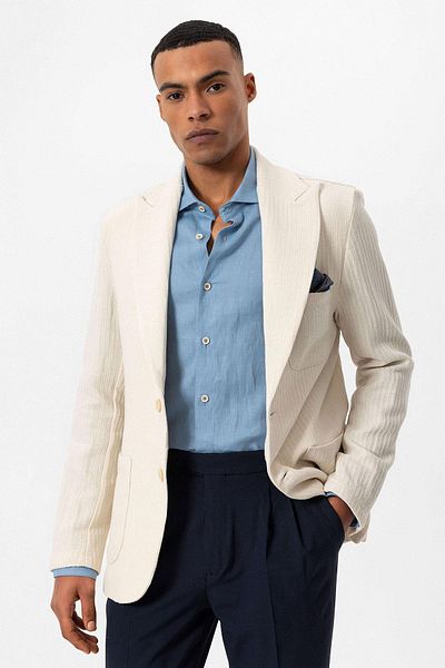 Antioch Men's Blazer Jacket - Beige, Bag Pocket and Unlined