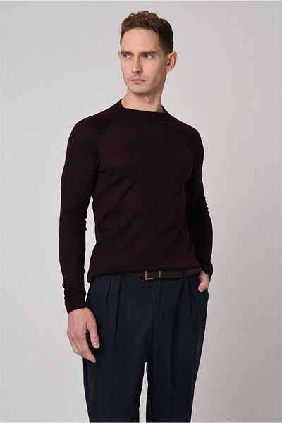 Antioch Dark Plum Crew Neck Slim Fit Knitwear Sweater