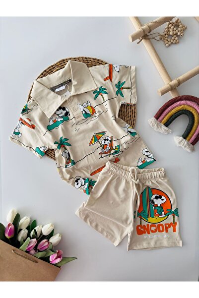 Minigimin Cicileri Boy's Snpy Surf Printed Collar Suit - Cream