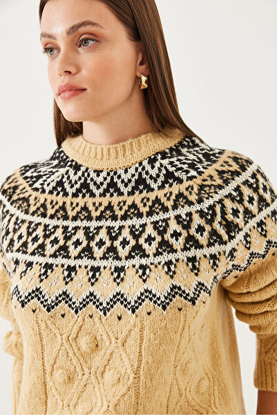 Bianco Lucci Dámský žakárový pletený svetr se vzorem kolem krku 20246854