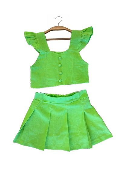 Minigimin Cicileri Green Girl's Little Girl's Flowers Crop Skirt Set of 2 - Buttoned