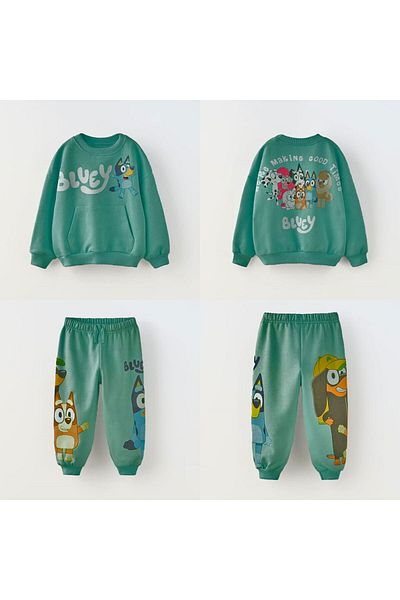Minigimin Cicileri Bluey Character Printed My Little Flowers - Kangaroo Pocket Detailed Set