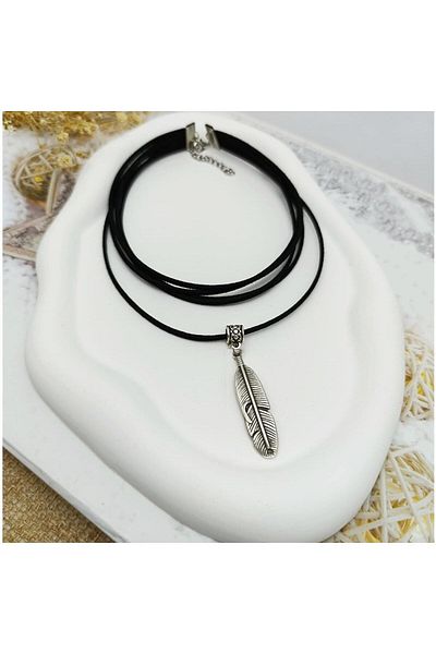 Bijustore Black Suede - Feather Necklace Women's Choker Necklace
