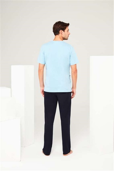 Mod Collection 3642 Чоловічий синій піжамний комплект з круглим коміром