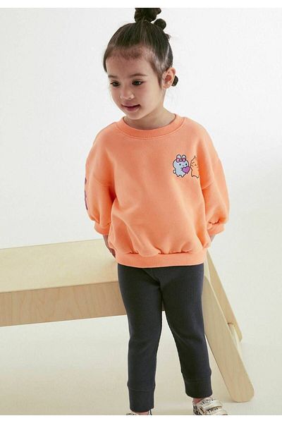 Minigimin Cicileri Girl's Little Girl's Flowers Sweatshirt and Leggings Set - Orange