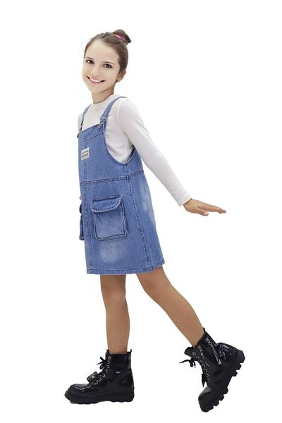 Minigimin Cicileri Set de 2 piese Blue Jeans Salopet - Puffs și buzunare pentru burduf