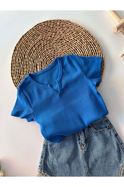 Minigimin Cicileri My Girl's Mini - Fusta din denim cu lanț și Badi cu nervuri - Albastru