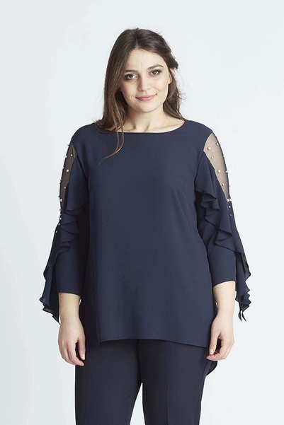 Moda Berray 28004 Kolları Incili Büyük Beden Bluz Lacivert