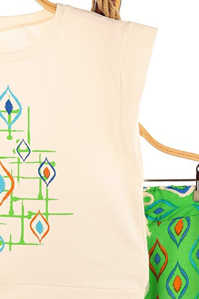 Minigimin Cicileri Green Minnie's Flowers Love Your Dreams Diamond Patterned Girl's Viscon Set