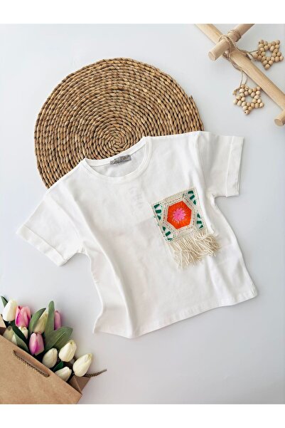 Minigimin Cicileri Tricou pentru fetiță cu buzunar din dantelă cu design spec...