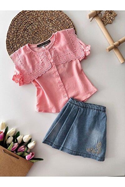 Minigimin Cicileri Set de 2 piese pentru fetiță cu guler lat și detaliu broda...