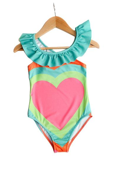 Minigimin Cicileri My Heart Patterned Children's Swimsuit - Cross Strap and Multicolor