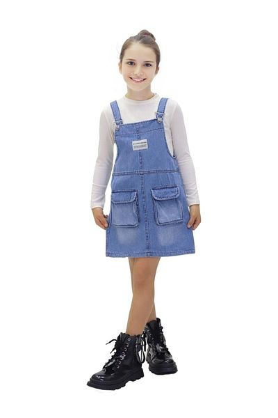 Minigimin Cicileri Set de 2 piese Blue Jeans Salopet - Puffs și buzunare pentru burduf