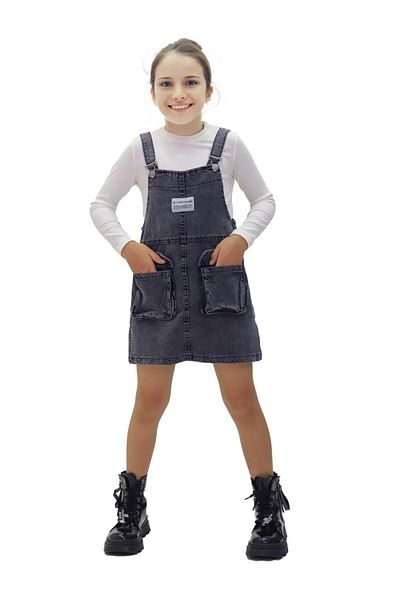 Minigimin Cicileri Smoked Colorful My Little Flowers and Bellow Pocket Denim Salopet 2-Piece Set